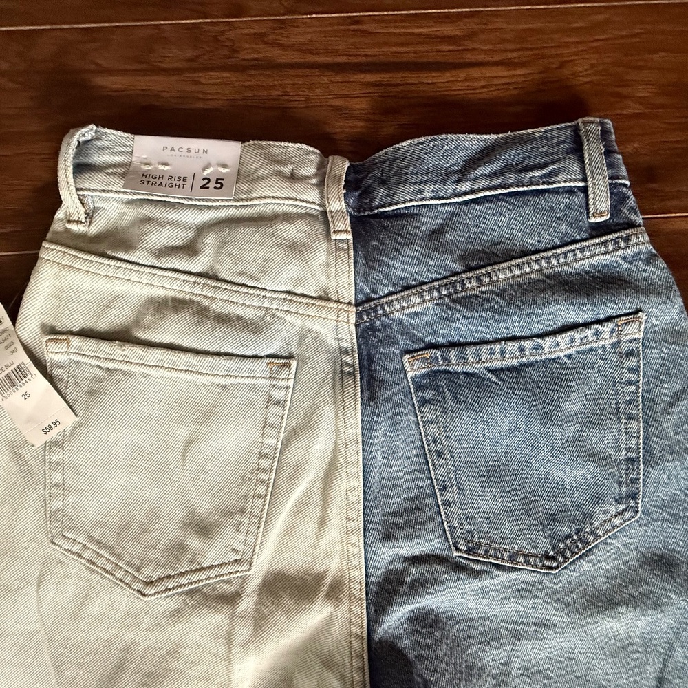 PacSun Two-Tone High Rise Straight Leg Jeans Size 25 NWT - Picture 3 of 9